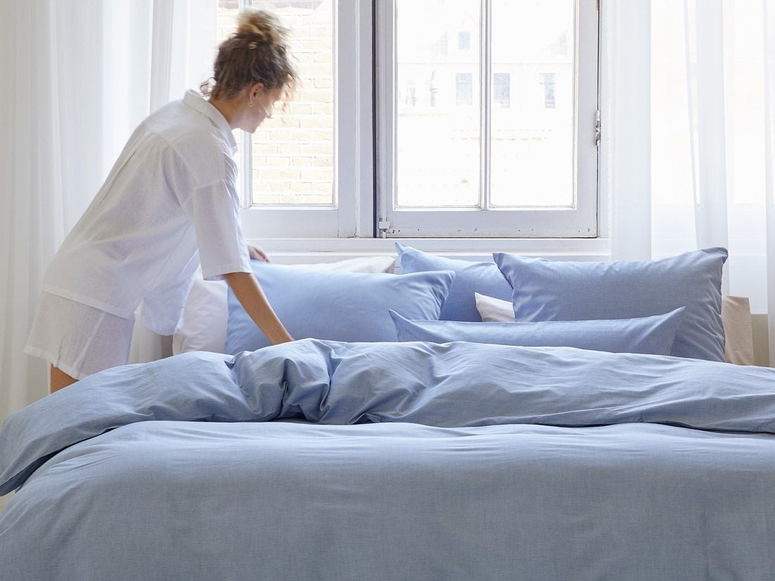 Taie d'oreiller coton TENCEL™ bleu chambray