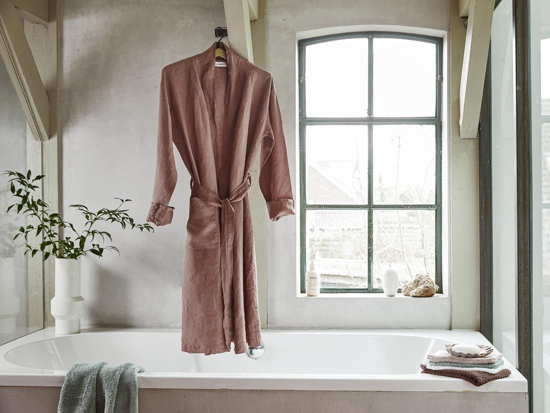 Kimono badjas gewassen linnen clay rose