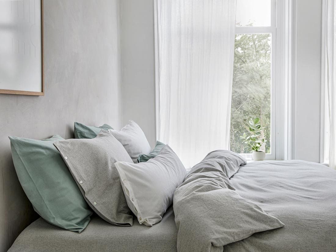 Parure de lit flanelle de coton gris clair