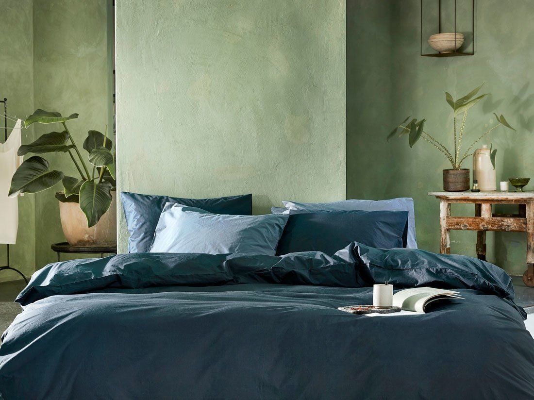 Parure de lit percale de coton bleu marine