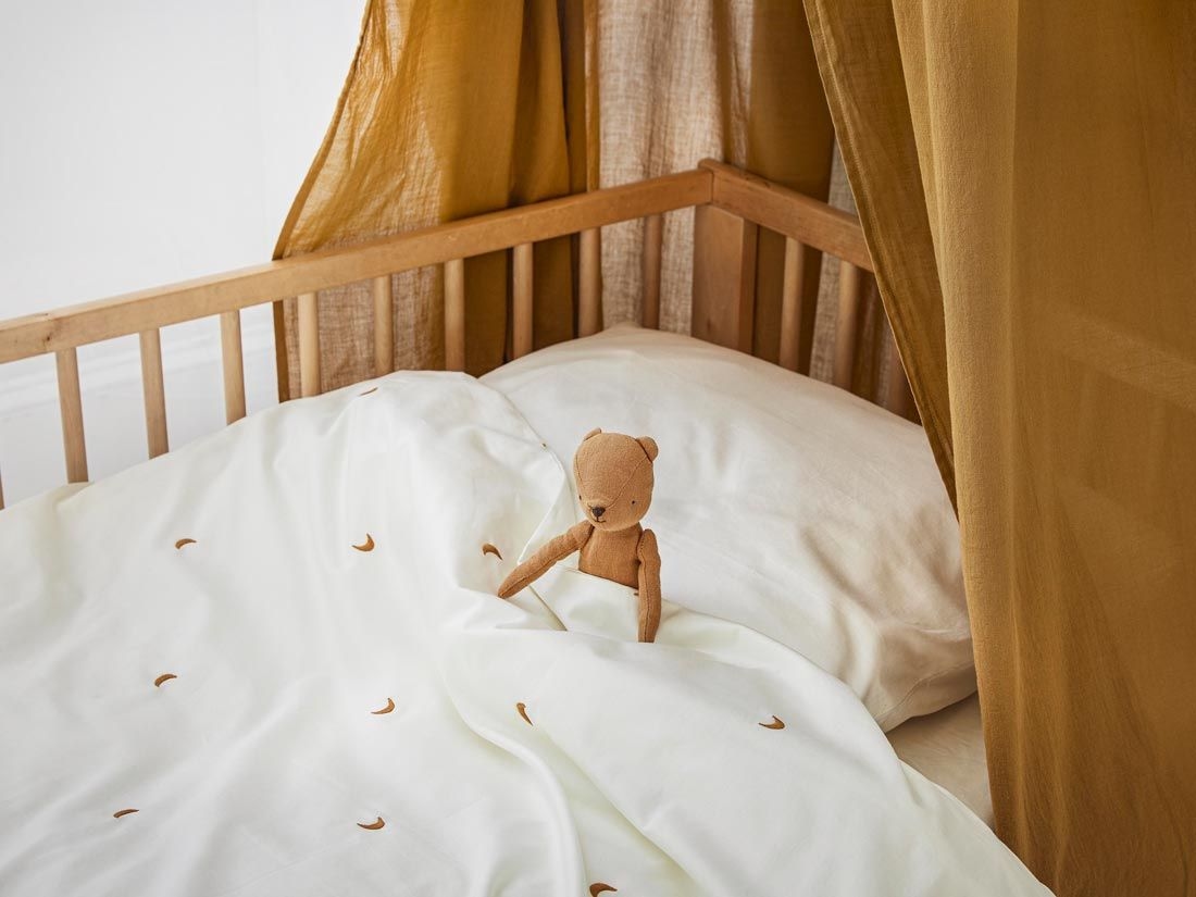 Housse de couette enfant satin de coton blanc chaud/lune ocre