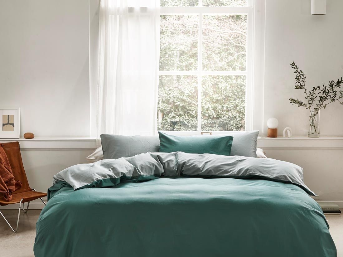 Parure de lit satin de coton double face vert