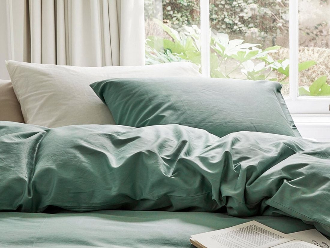 Taie d'oreiller satin de coton vert d'eau