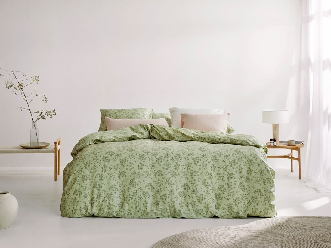 Parure de lit satin de coton fleur verte