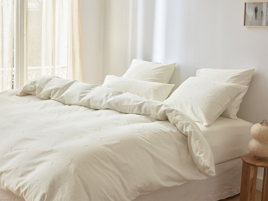 Parure de lit satin de coton plume blanc chaud