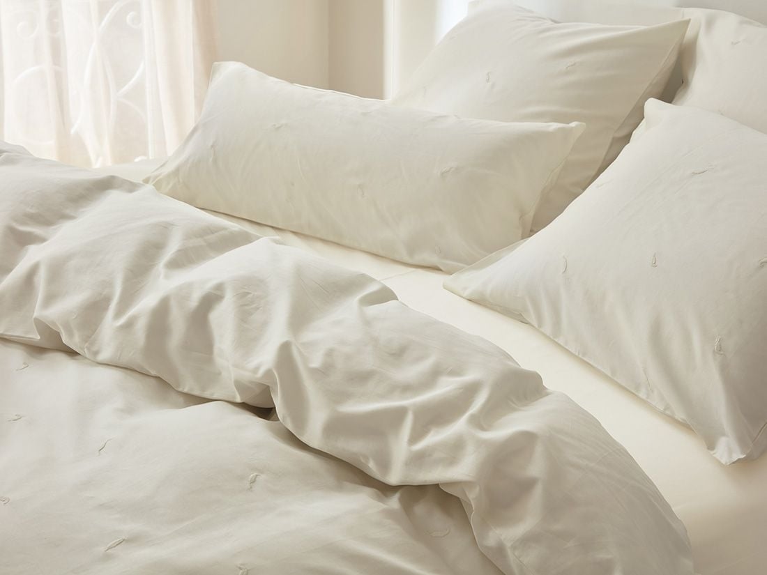 Parure de lit satin de coton plume blanc chaud