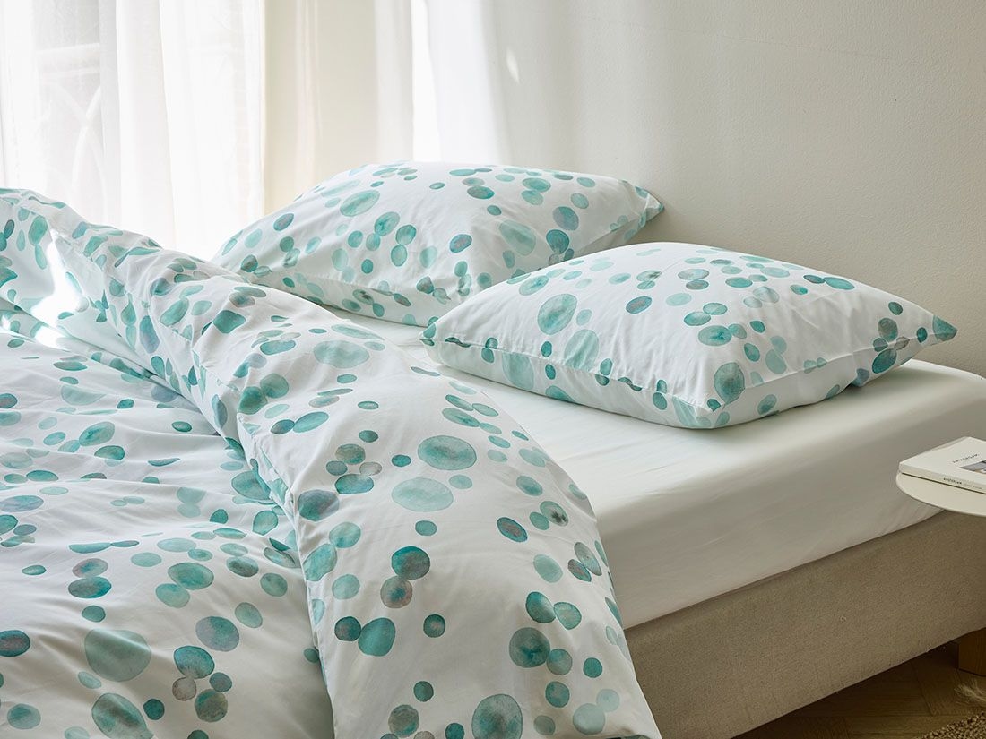 Parure de lit satin de coton touches d’aquarelle vert océan