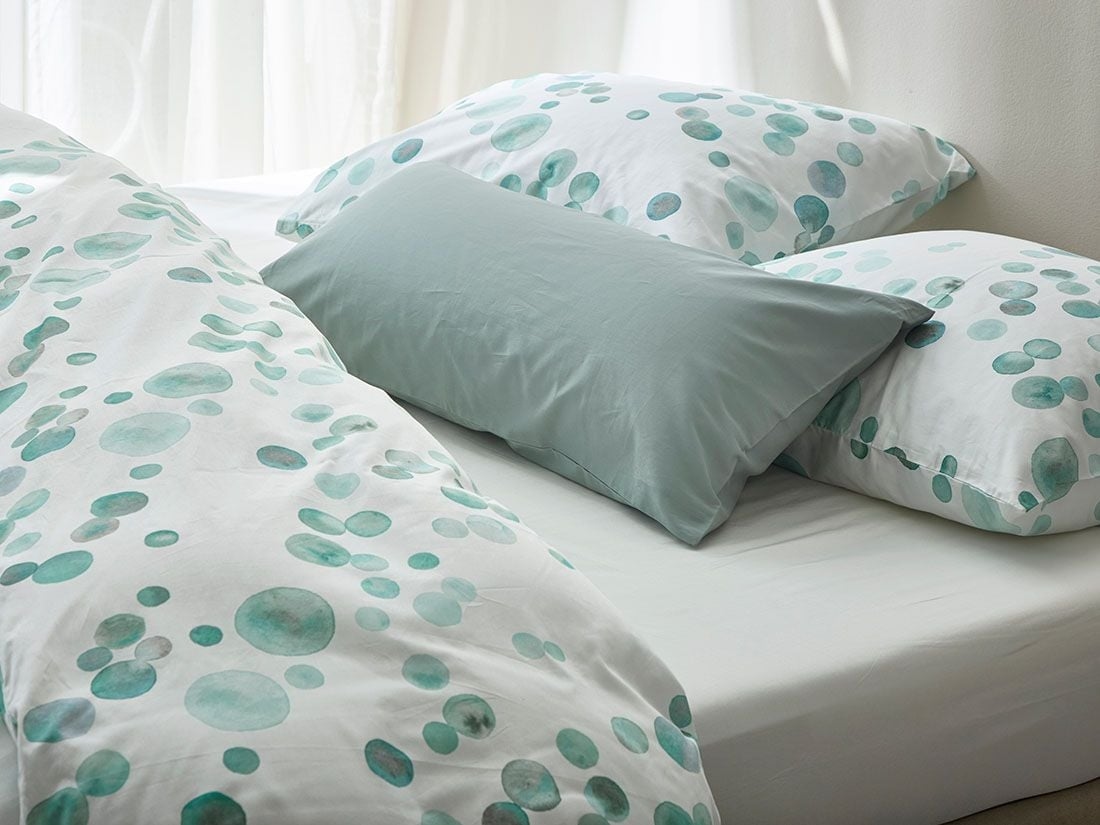 Parure de lit satin de coton touches d’aquarelle vert océan