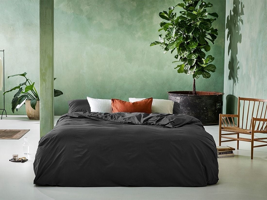 Parure de lit percale de coton gris foncé 140x220 + 1/60x70