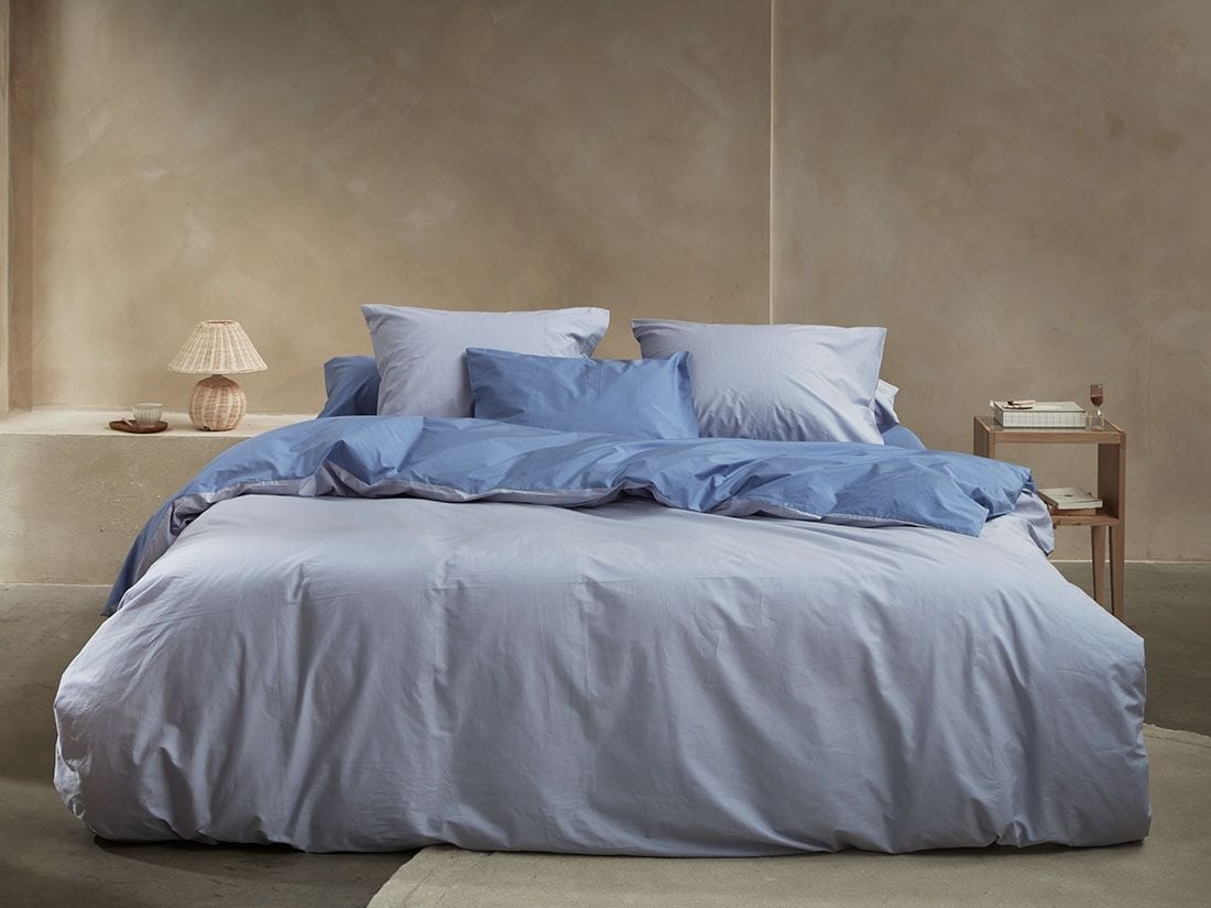 Dekbedovertrek percal katoen double face lavender/serene blue