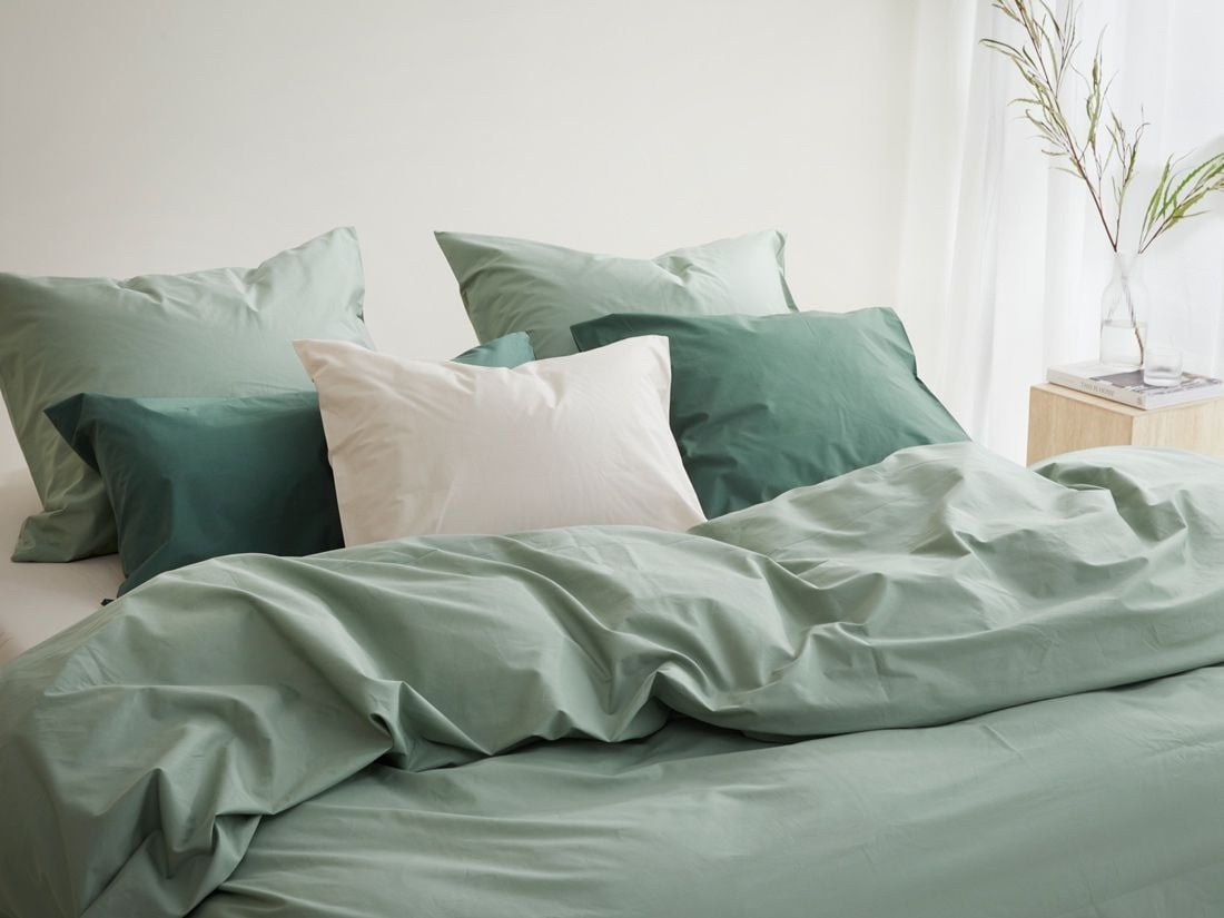 Taie d'oreiller percale de coton vert jade