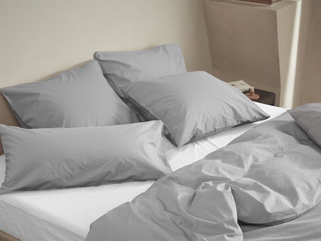 Parure de lit percale de coton gris brumeux