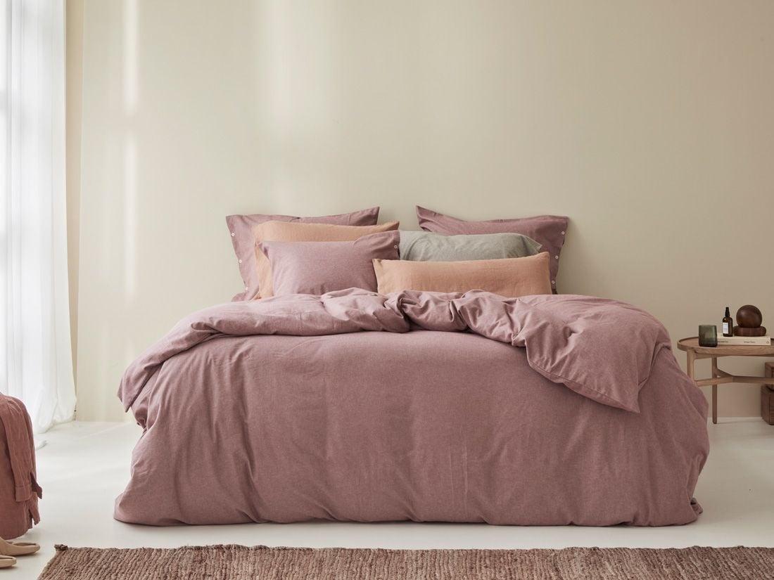 Parure de lit flanelle de coton mauve chambray