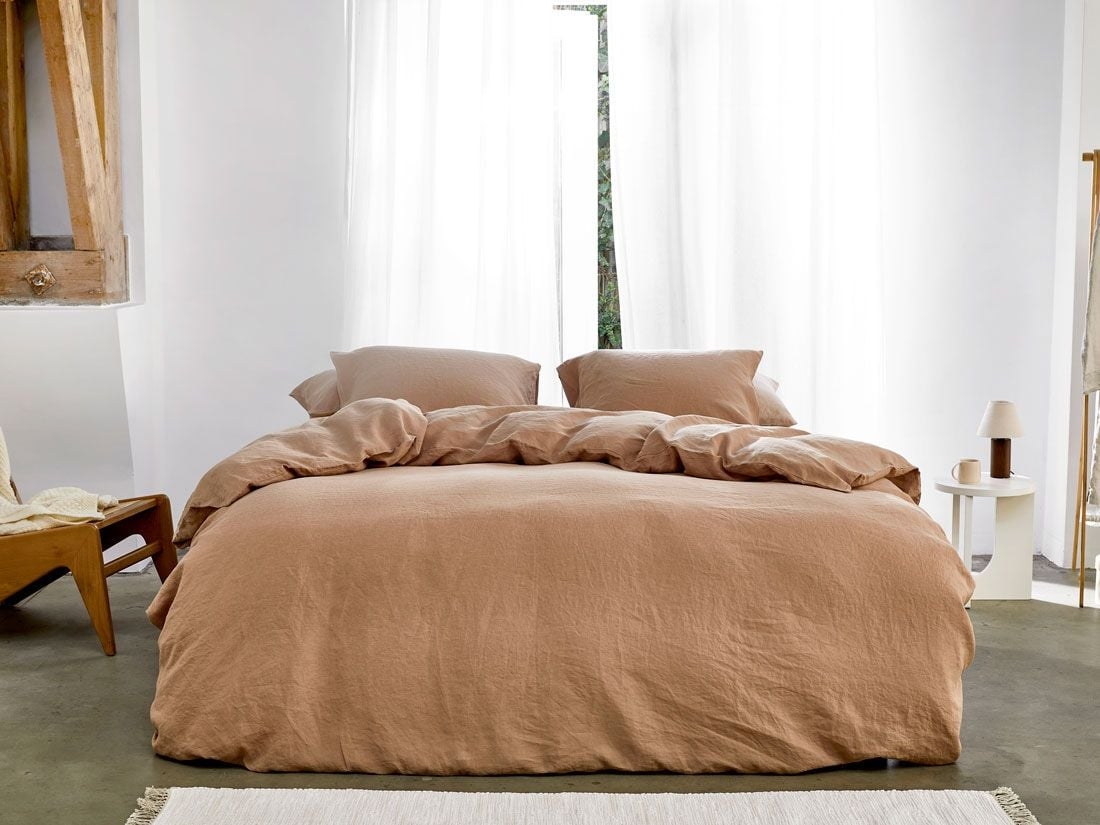 Parure de lit lin lavé noisette