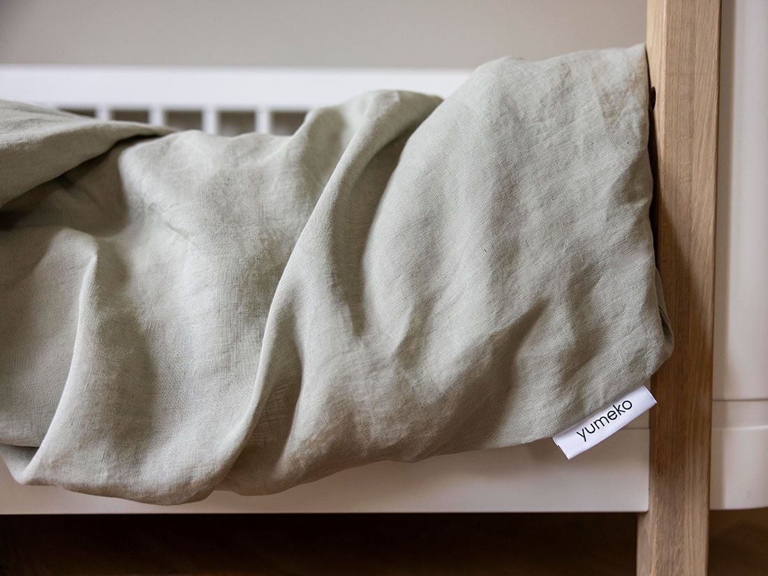 Housse de couette enfant lin lavé vert brumeux