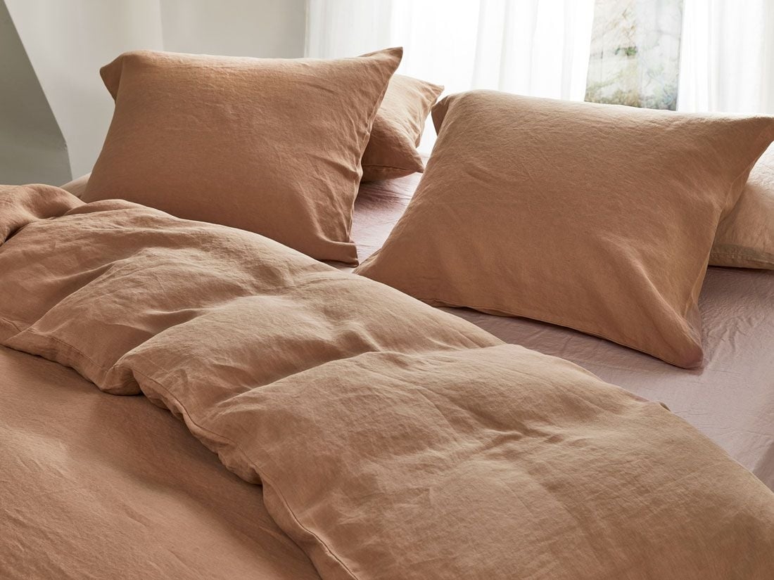 Taie d'oreiller lin lavé noisette