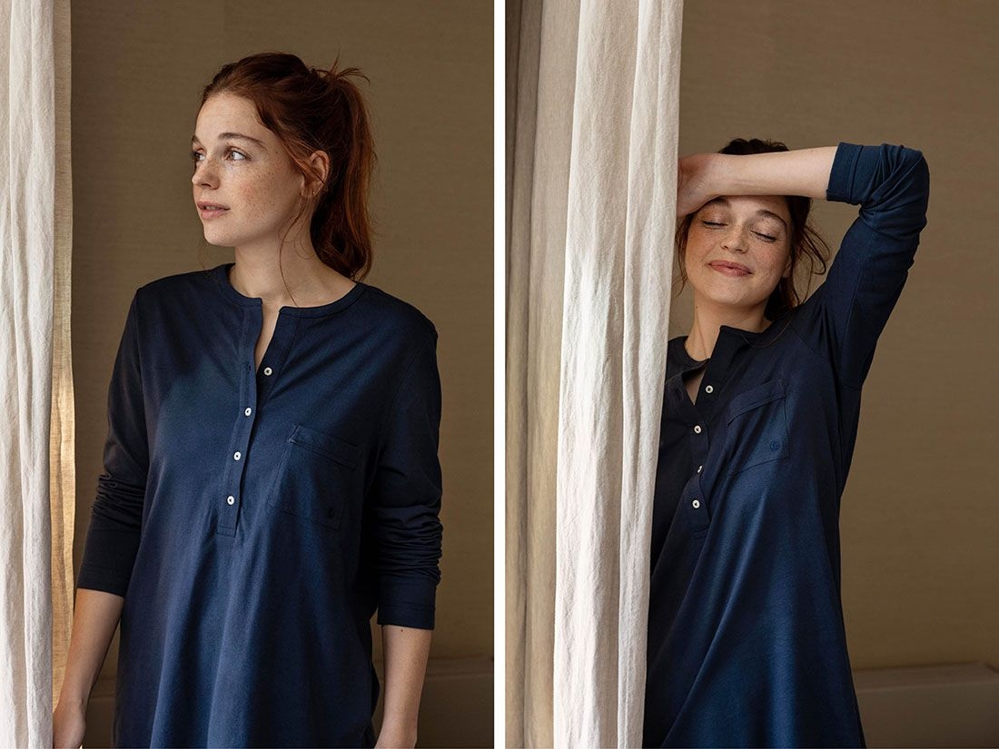 Pyjamashirt dames jersey midnight blue