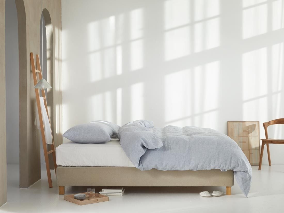 Parure de lit lin lavé bleu chambray