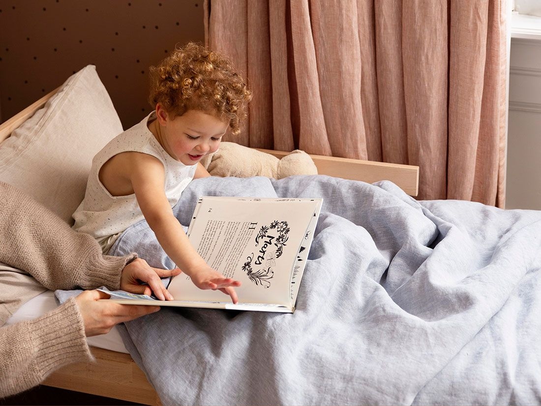 Housse de couette enfant lin lavé bleu chambray