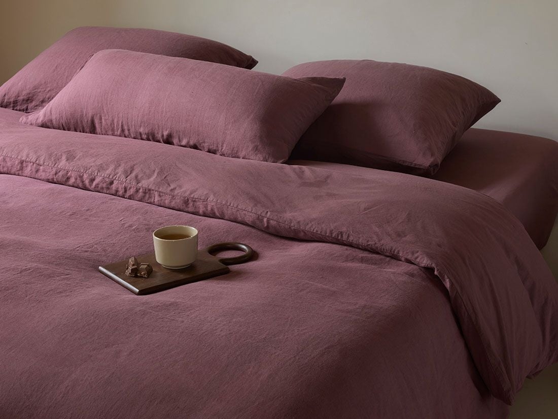 Parure de lit chanvre/coton framboise intense