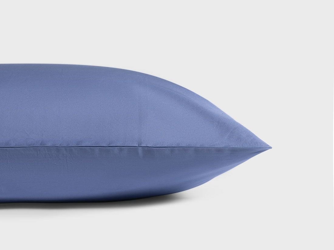Taie d'oreiller percale de coton bleu serein
