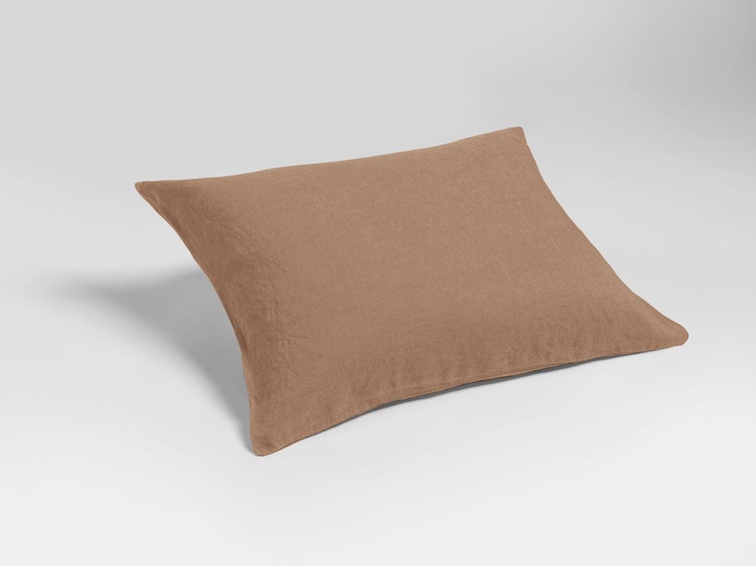 Taie d'oreiller lin lavé noisette