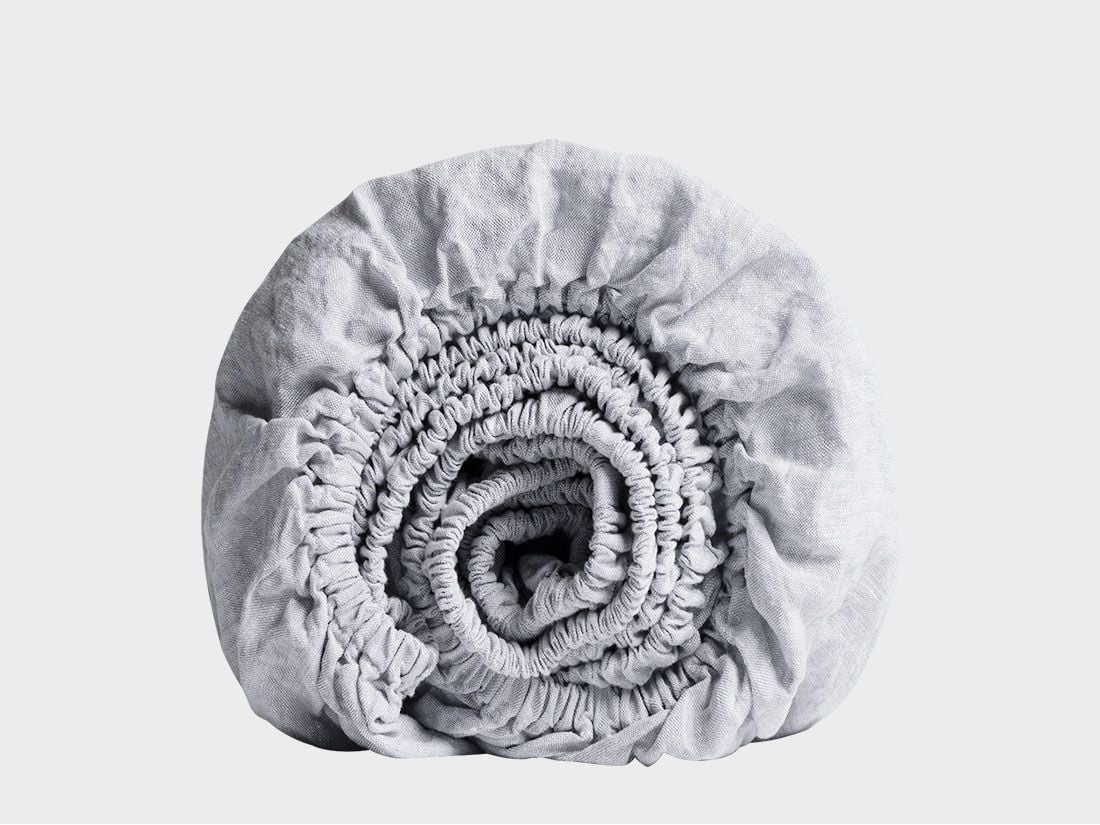 Hoeslaken gewassen linnen blue chambray