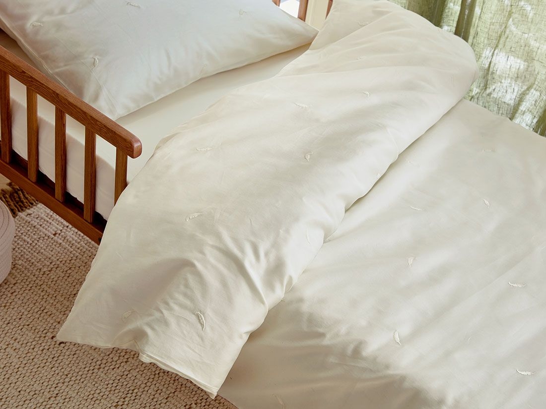 Kinderdekbedovertrek katoen satijn warm white feather