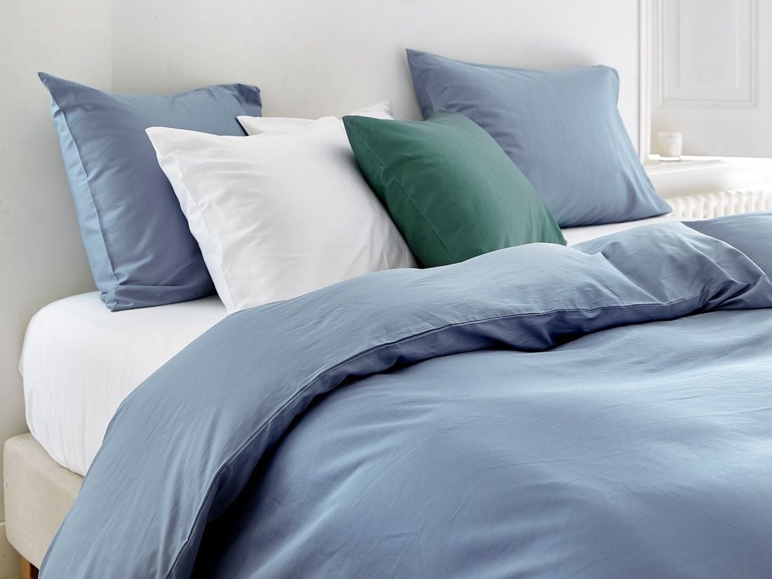 Dekbedovertrek katoen satijn faded blue
