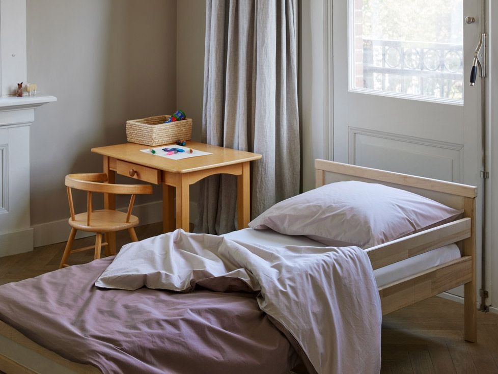 Housse de couette enfant percale de coton double face rose/mauve