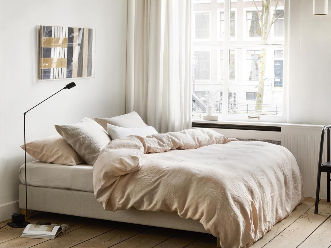 Parure de lit lin lavé rose poussiéreux