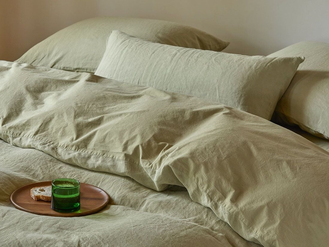 Dekbedovertrek hennep/katoen botanic green