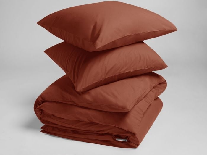 Parure de lit percale de coton rouge rouille