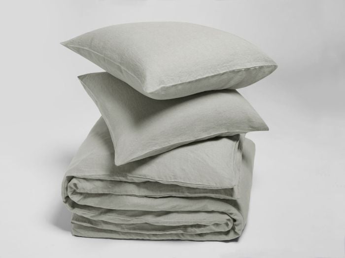 Dekbedovertrek gewassen linnen misty green