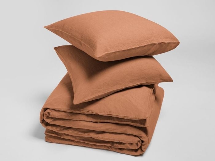 Parure de lit lin lavé terracotta