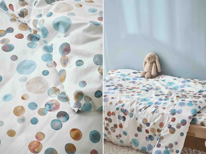 Kinderdekbedovertrek katoen satijn watercolor dots multicolor