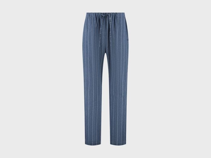 Pyjamabroek heren flanel denim blue/white stripe
