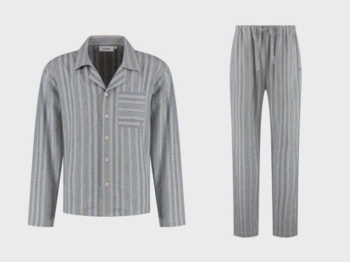 Pyjamaset heren flanel light grey/blue stripe