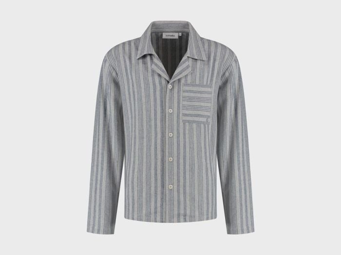Pyjamashirt heren flanel light grey/blue stripe